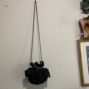 Vintage Black Formal Purse Bucket Bag with Bow Rhinestone‎ Party Evening Clutch